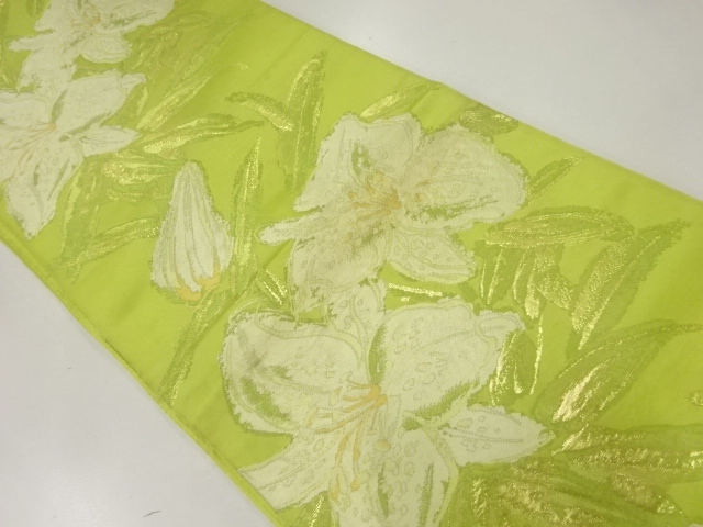 JAPANESE KIMONO / ANTIQUE FUKURO OBI / SILK / WOVEN FLORAL PLANTS